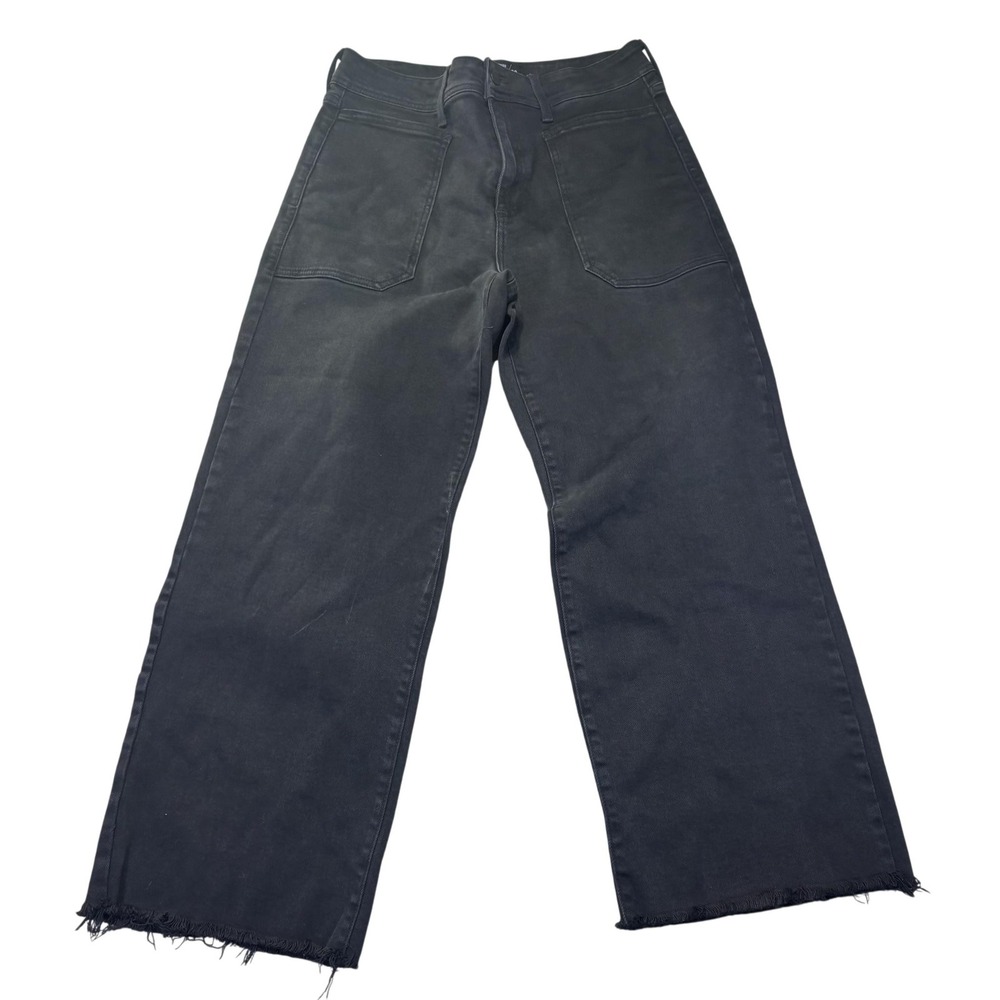 Just Black Denim Wide Leg Jeans Womens 30 Black Dark Wash High Rise Raw Hem Crop